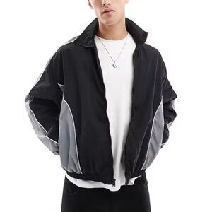 Hollister Zip-Up Windbreaker Contrast Black Gray Jacket Size XL